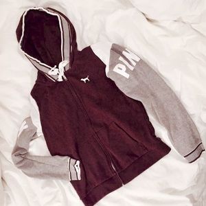 PINK VS Burgundy Full Zip Hoodie